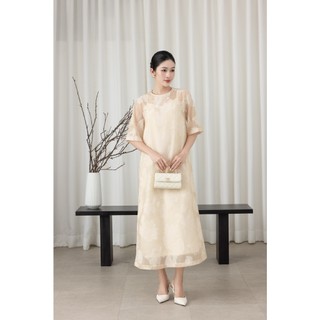 SWANLAKE | Váy Đầm Maxi Suông Nữ Hai Lớp Tay Ngắn Cổ Tròn Vải Tơ Hoa Cao Cấp Đi Tiệc Du Lịch D12064