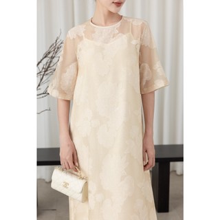 SWANLAKE | Váy Đầm Maxi Suông Nữ Hai Lớp Tay Ngắn Cổ Tròn Vải Tơ Hoa Cao Cấp Đi Tiệc Du Lịch D12064