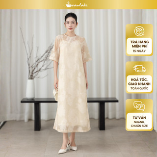 SWANLAKE | Váy Đầm Maxi Suông Nữ Hai Lớp Tay Ngắn Cổ Tròn Vải Tơ Hoa Cao Cấp Đi Tiệc Du Lịch D12064