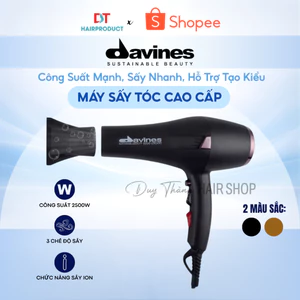 Máy Sấy Tóc DAVINES Cao Cấp 2500W -Ổ Cắm 2 Chân, Công Suất Mạnh, Sấy Nhanh, Máy Sấy Tạo Kiểu Tóc Đẹp