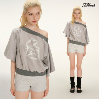 Áo thun nữ MONÁ Áo tay lửng trễ vai form rộng in hình thỏ - ASHY Top