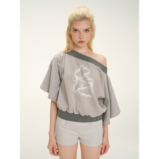 Áo thun nữ MONÁ Áo tay lửng trễ vai form rộng in hình thỏ - ASHY Top