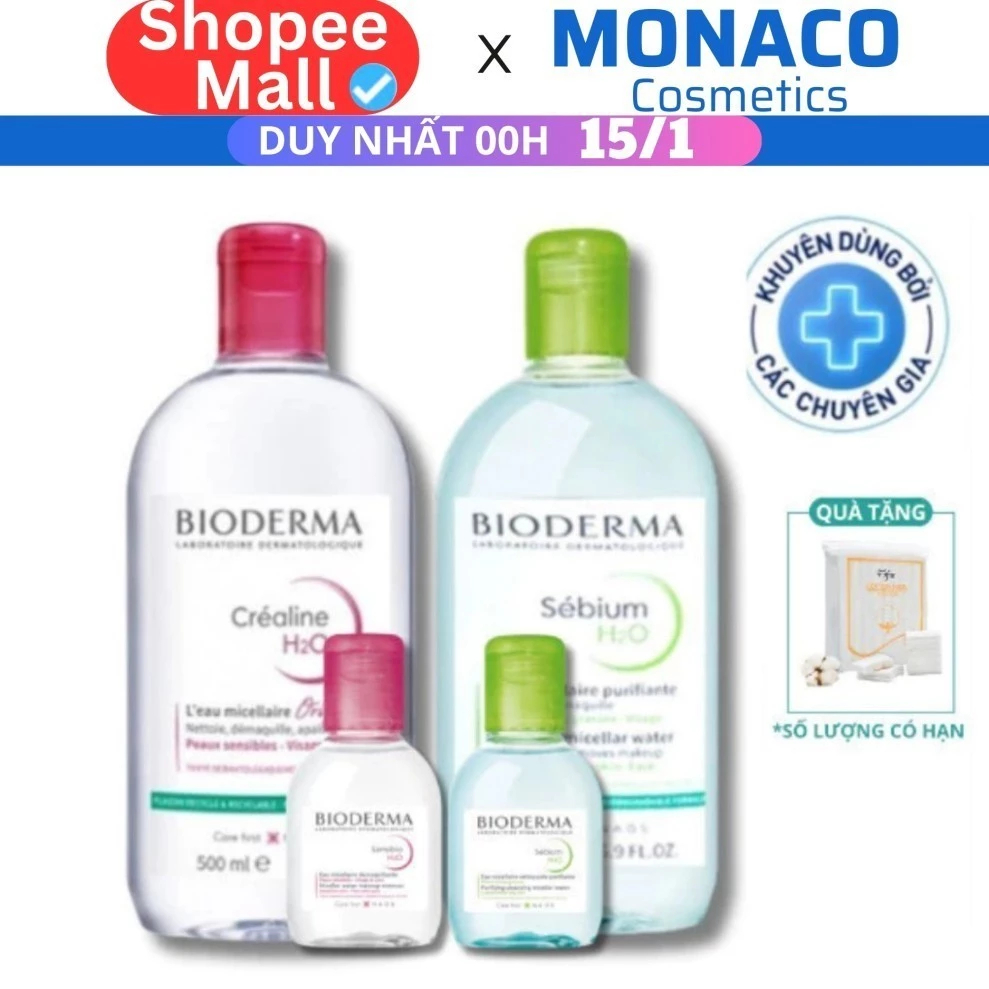 Nước Tẩy trang Bioderma Sensibio + Sebium H2O Sạch Sâu, Dịu Nhẹ Cho Da Nhạy Cảm, Da Dầu 100ml 500ml Eli Eli