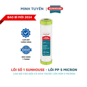 Lõi lọc số 1 Sunhouse lõi PP 5 micron, loại bỏ cặn bẩn kích thước lớn hơn hoặc bằng 5 micron