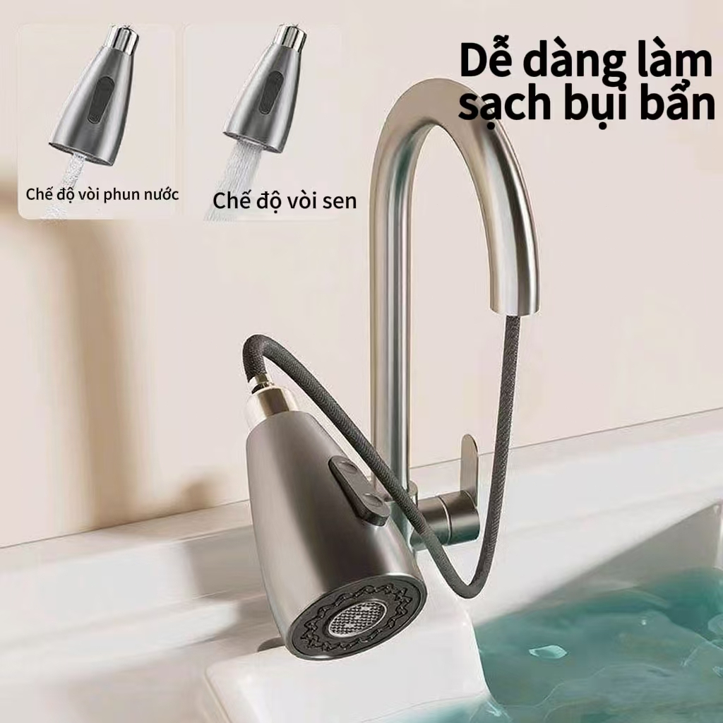 Vòi nước xoay 360 độ, xoay đa hướng cho gia đình, 2 chế độ dễ dàng làm sạch bụi bẩn.