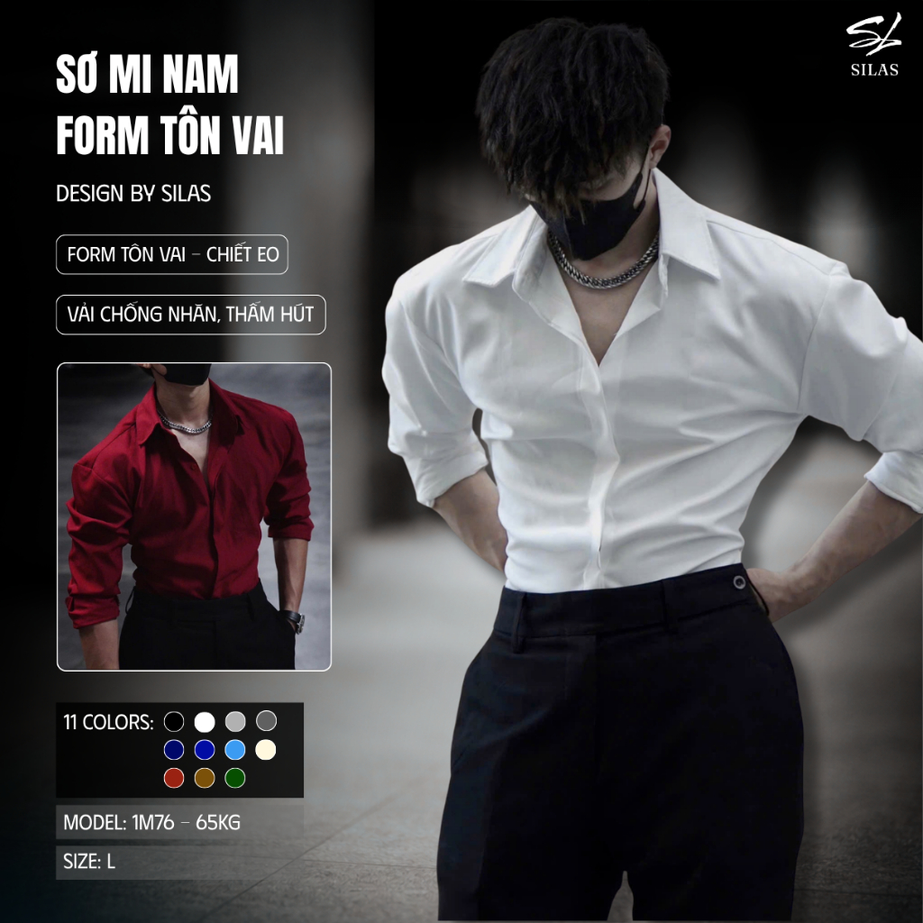 (Form Tôn Vai) Áo Sơ Mi SILAS Trơn Cotton Chéo Nam Giấu Cúc Thoáng Mát - ASL1