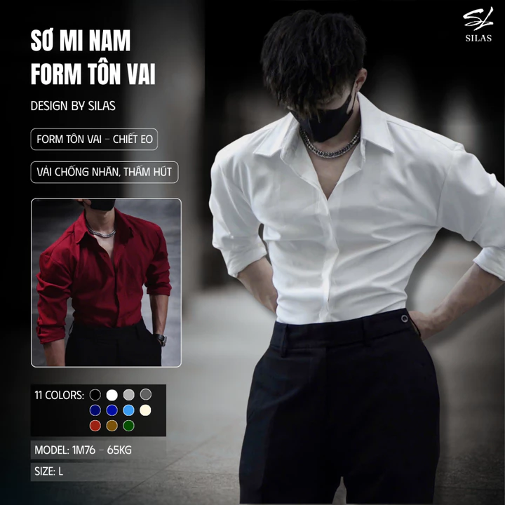 (Form Tôn Vai) Áo Sơ Mi SILAS Trơn Cotton Chéo Nam Giấu Cúc Thoáng Mát - ASL1