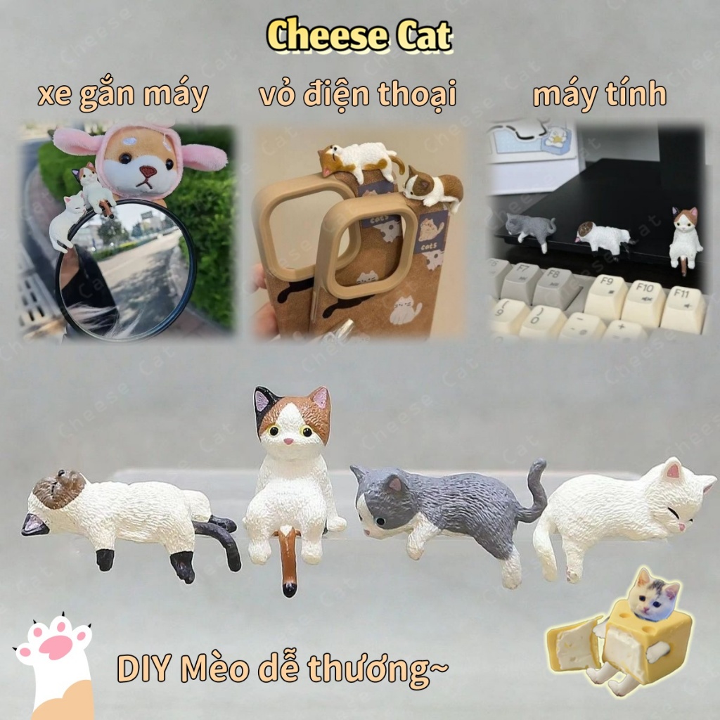 Mèo dễ thương-vỏ điện thoại/máy tính trạm/xe máy đồ trang trí nhỏ để bàn hoạt hình trang trí búp bê dán
