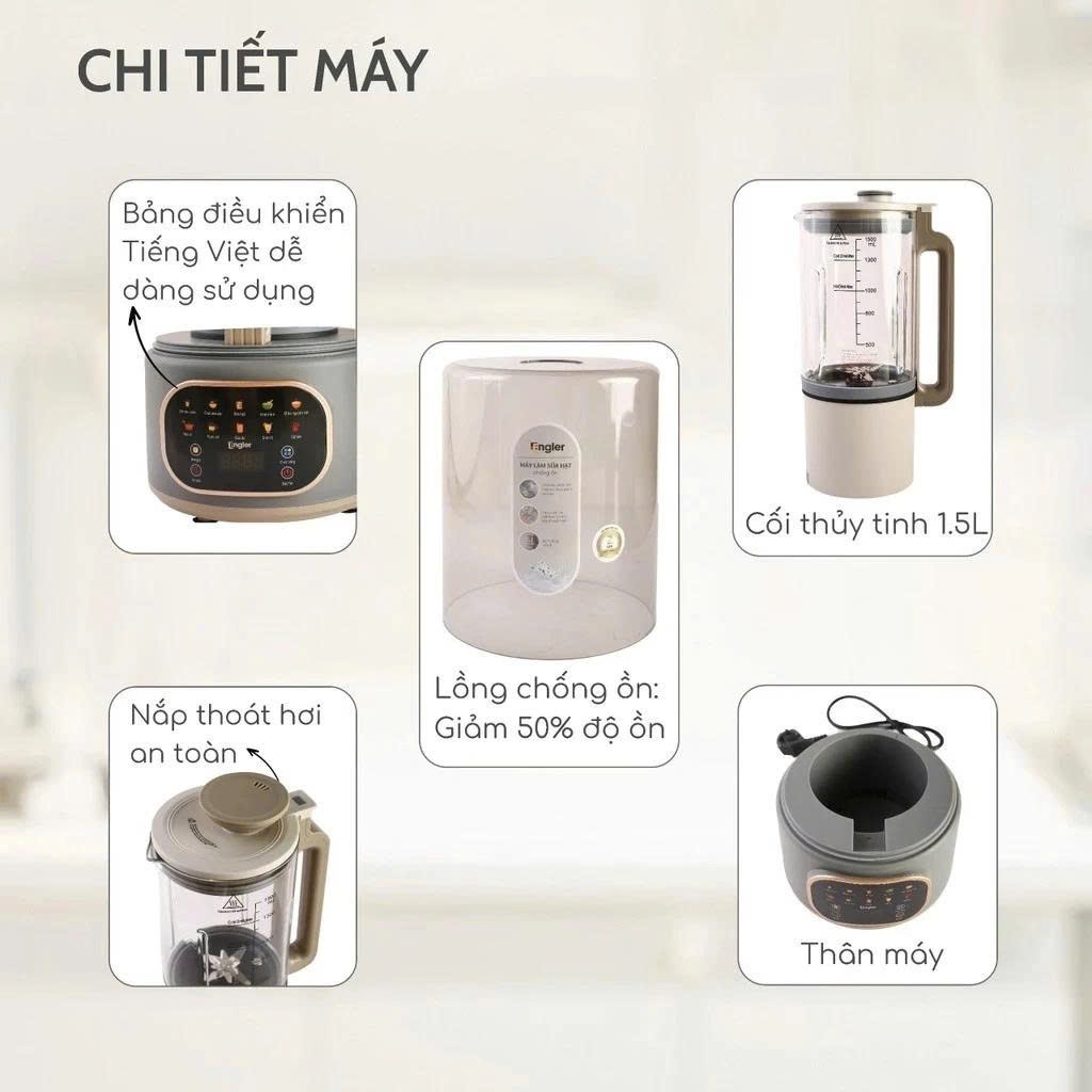 Máy Làm Sữa Hạt Engler EGL252A 1.5L Đa Năng, 10 Chế Độ Xay Nấu, Chống Ồn, Lưỡi Dao Inox 304
