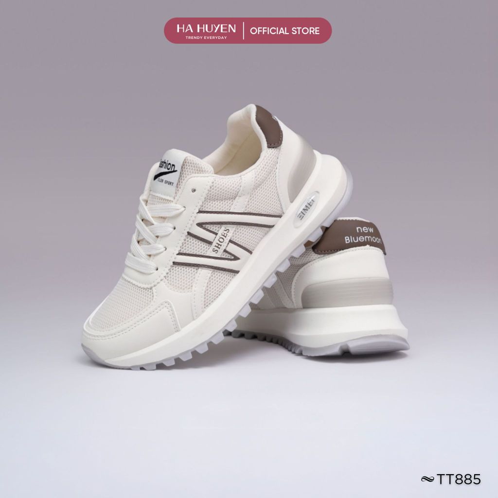 Giày thể thao Sneaker nữ HÀ HUYỀN dây buộc da lì phối lưới độn đế 3cm - TT885