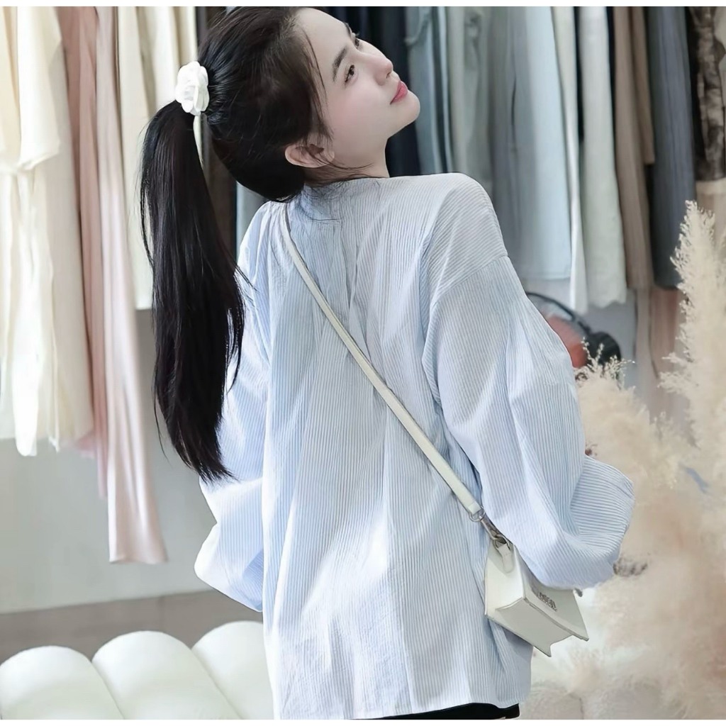 Áo sơ mi xếp ly ngực dáng rộng che khuyết điểm, áo sơ mi đi học đi chơi LABEL A101