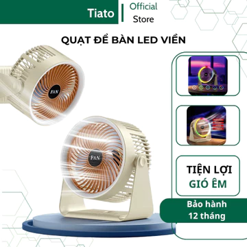 Quạt để bàn tích điện nhiều tốc độ tiato, sạc USB xoay 360 độ có đèn led viền quạt mini tích điện để bàn