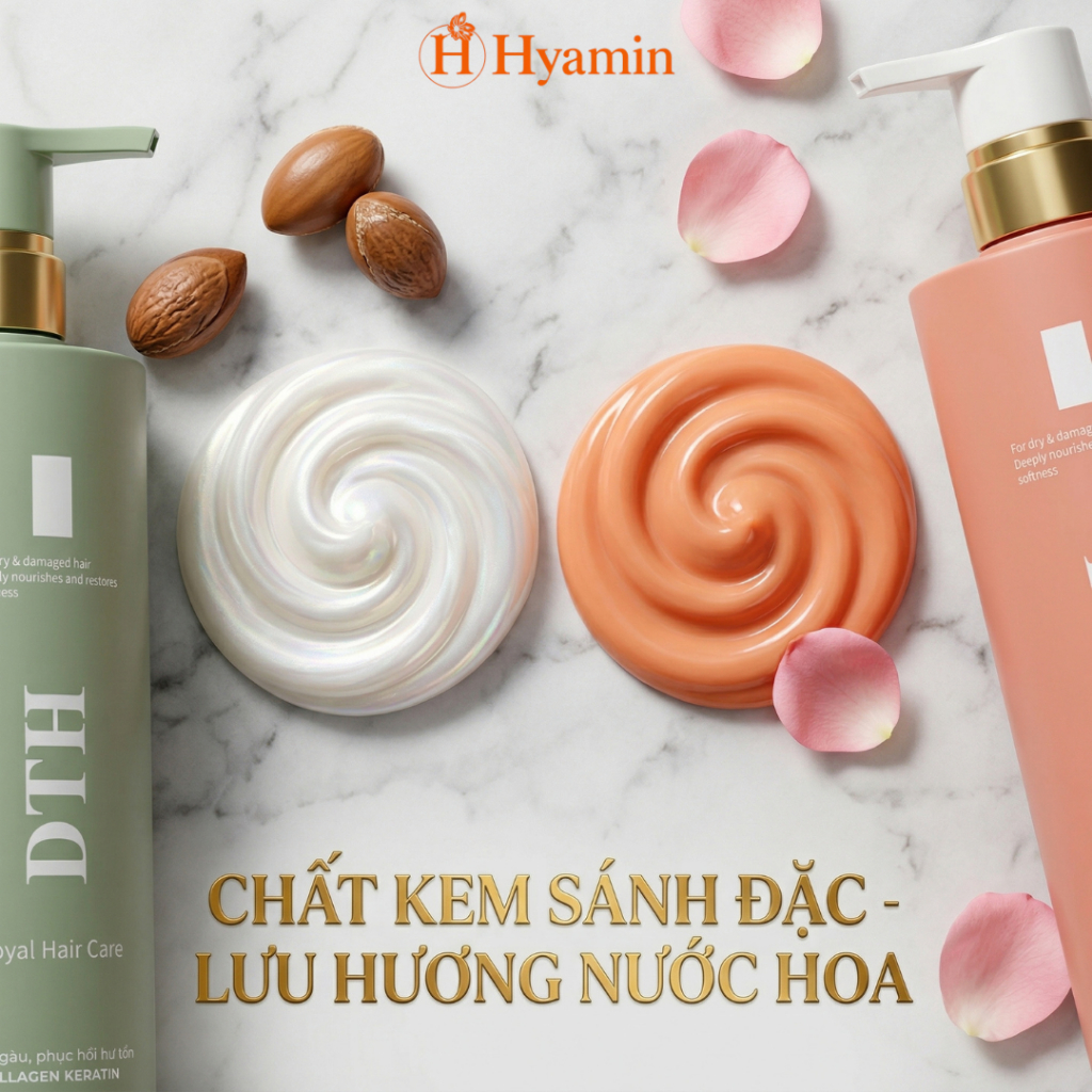Bộ Dầu Gội Xả DTH Royal Hyamin sạch gàu phục hồi tóc hư tổn suôn mượt 800ml