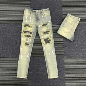 QUẦN JEANS NAM ĐEN XANH VÁ Ố VÀNG A1 ĐÁ TO