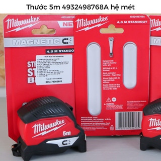 Thước Cuộn 8m Milwaukee 48-22-0626, Đo Mét và Inch, Chống Va Đập, Kẹp Móc Khóa, Dùng Cho Công Trường