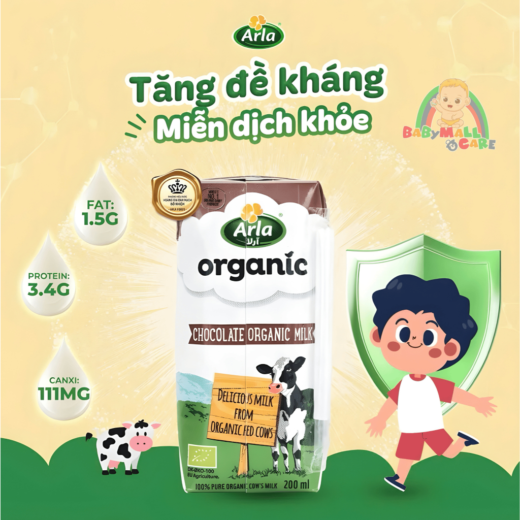 Sữa Arla Organic 200ml Bổ Sung Dinh Dưỡng, Vitamin, Khoáng Chất, Năng Lượng Cho Bé | Babymall & Care