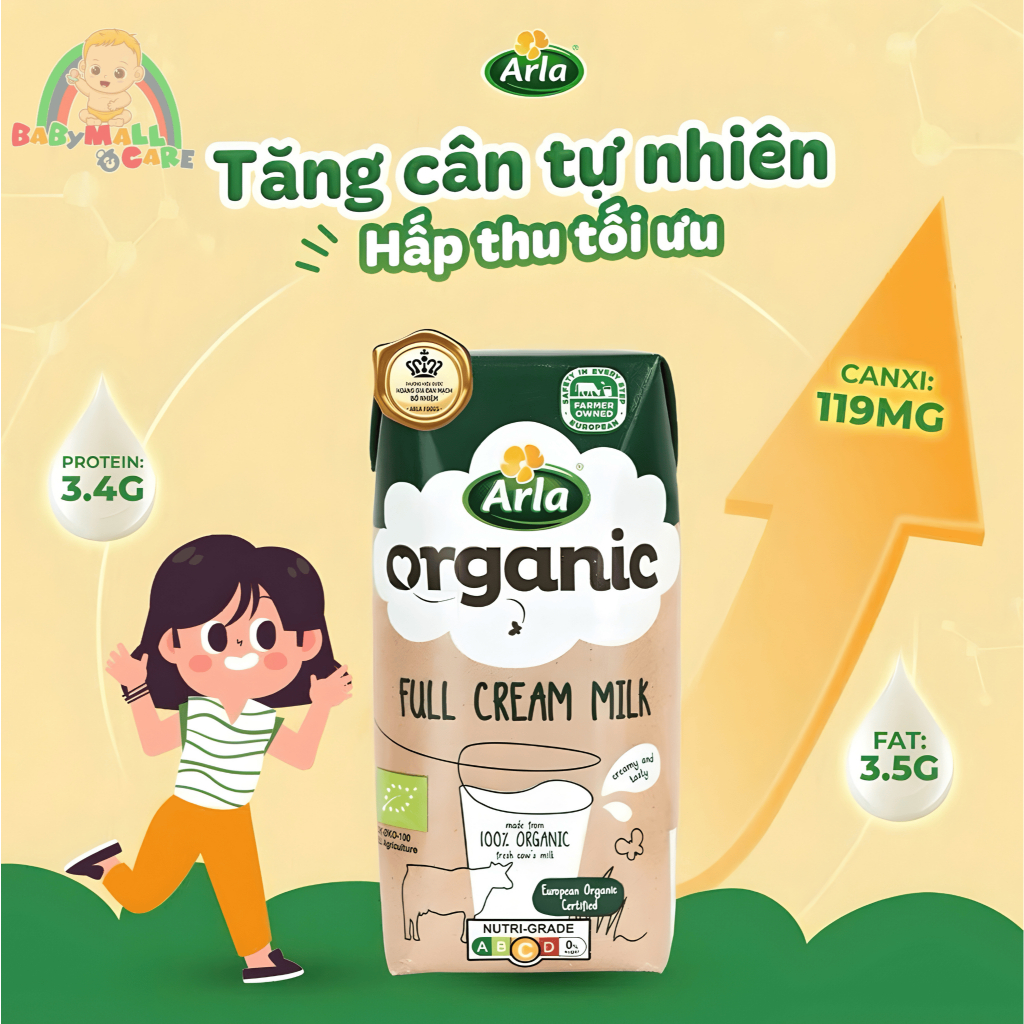 Sữa Arla Organic 200ml Bổ Sung Dinh Dưỡng, Vitamin, Khoáng Chất, Năng Lượng Cho Bé | Babymall & Care