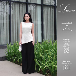 LABAVISTA Quần tây nữ ống suông vải tây màu đen thiết kế xếp ly phom tôn dáng thanh lịch hiện đại