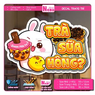 Decal Trang Trí Trà Sữa Hông, Tranh Dán Quán Nước, Trà Sữa, Dán Tường, Tủ, Kính, Xe Đẩy - Sticker Chịu Được Mưa Nắng.
