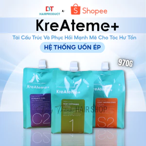 Thuốc Uốn Nóng, Ép Duỗi KreAteme+ Chính Hãng 970g – Duỗi Tóc Khỏe, Uốn Căng Sóng, Ép Thẳng Bóng Mượt