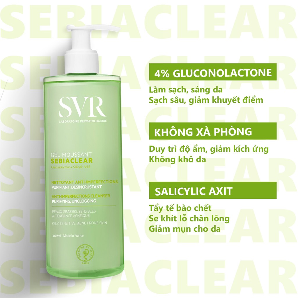 [HB GIFT 3] Gel rửa mặt cho da dầu mụn, không chứa xà phòng SVR Sebiaclear Gel Moussant 55ML