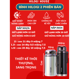 [TẶNG TÚI] Bình giữ nhiệt 1500ml inox 304 HiLOGI, bình inox giữ lạnh hơn 24 giờ,nóng hơn 12 giờ, khay lọc inox