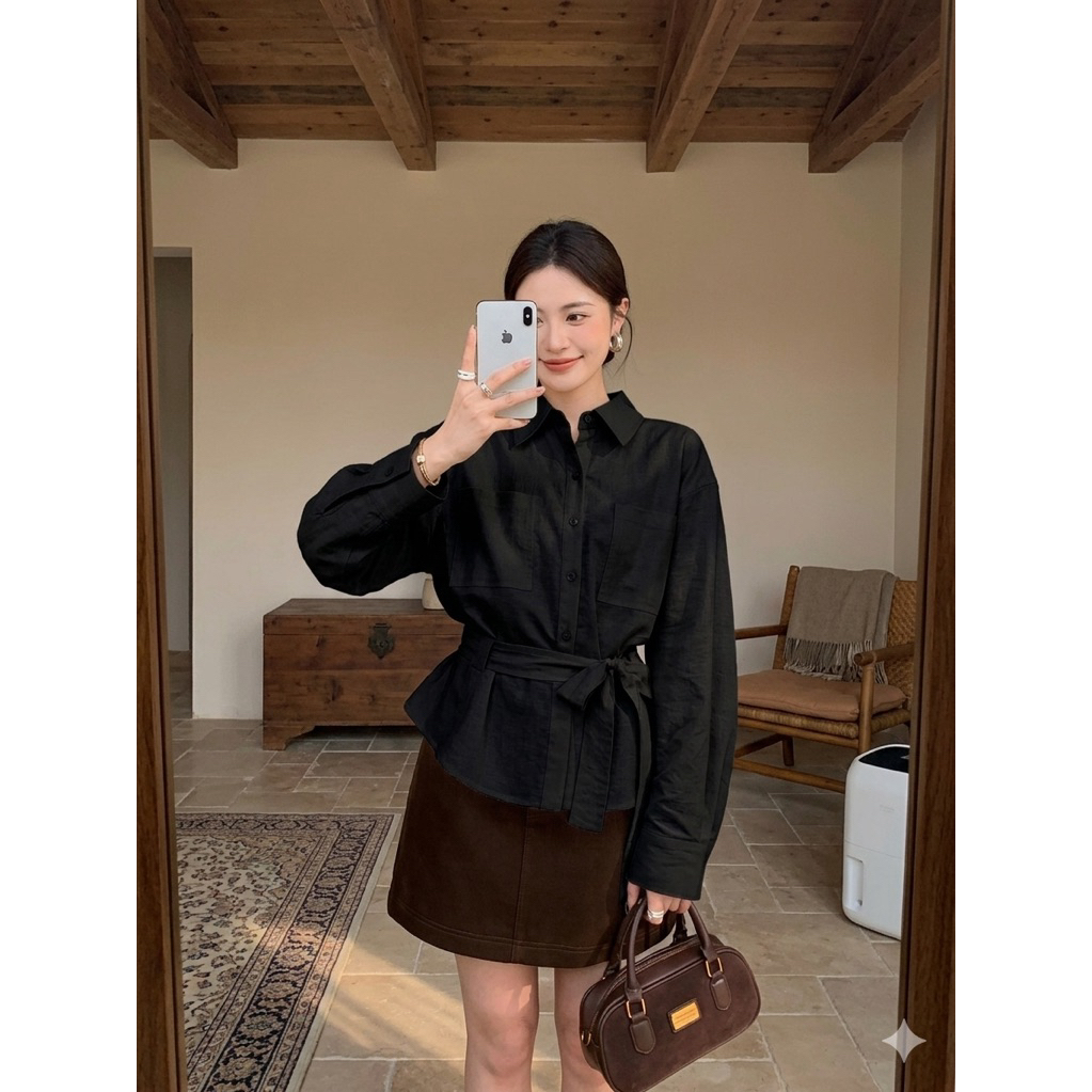 𝗢𝗿𝗮 𝗟𝗶𝗻𝗲𝗻 - Áo sơ mi Linen thắt eo