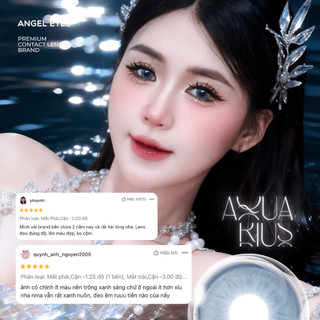 Lens xanh có độ cận 0-8 Aquarius N'Rosa cho mắt thở cao cấp Angel Eyes phân phối, kính giãn tròng xanh có viền 14.5mm
