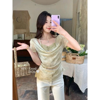 LT - Áo thun loang nữ trễ vai cổ đổ, cổ chéo, cổ yếm hoa đính nổi tay cộc xinh xắn hoạ tiết loang màu free size 1650