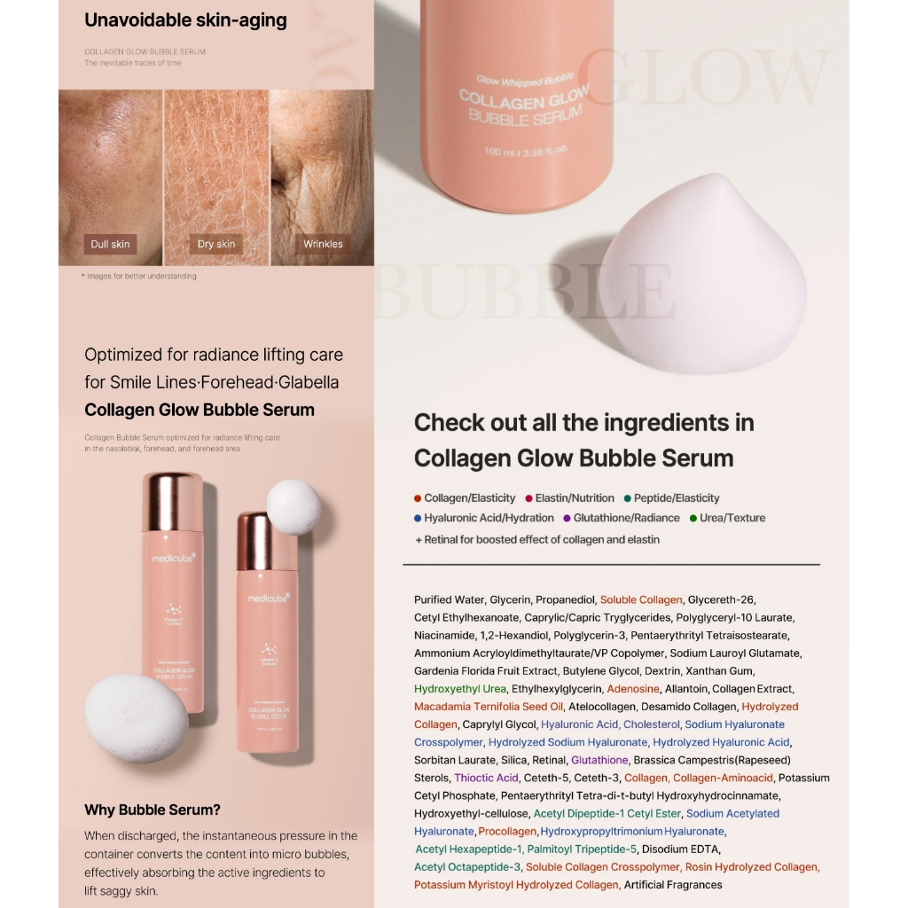 Serum Sủi Bọt Medicube Collagen Glow Bubble 100ml Dưỡng Sáng Da, Căng Bóng, Cấp Ẩm