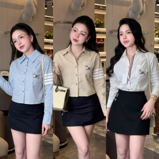 Áo sơ mi thô Thôm cổ đức tay 4 vạch đáp hình cún #2693