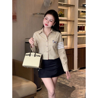 Áo sơ mi thô Thôm cổ đức tay 4 vạch đáp hình cún #2693