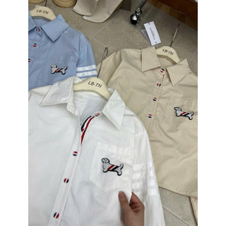 Áo sơ mi thô Thôm cổ đức tay 4 vạch đáp hình cún #2693