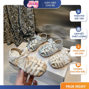 Giày Sandals Bé Gái Quai Đan Vintage, Dép Rọ Trẻ Em Đính Nơ Ren Phong Cách Hàn Quốc Cao Cấp Size 23-34 TH Kids
