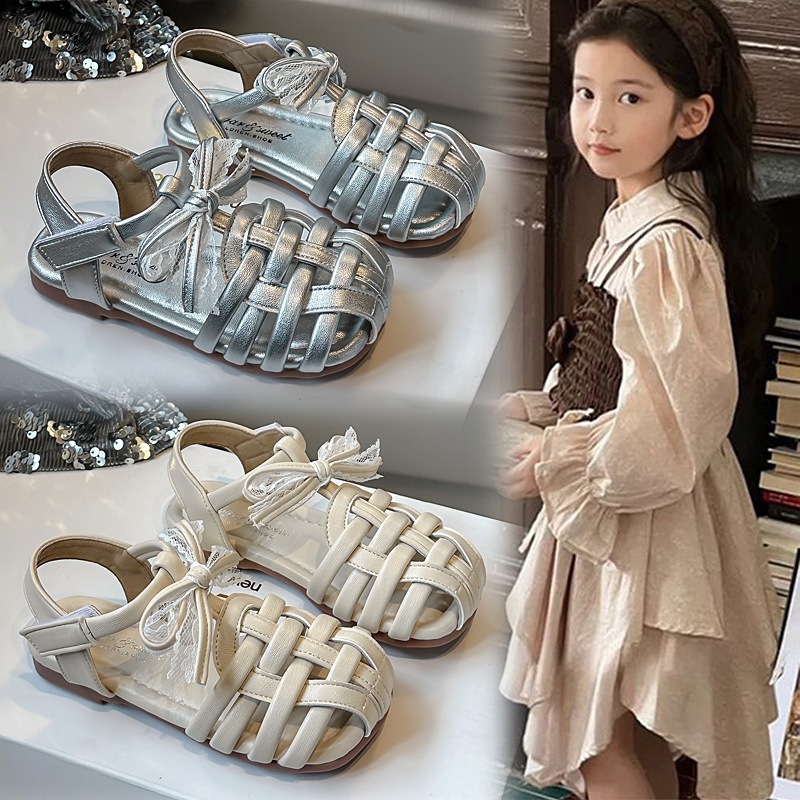 [M192] Giày Sandals Bé Gái Quai Đan Vintage, Dép Rọ Trẻ Em Đính Nơ Ren Phong Cách Hàn Quốc Cao Cấp Size 23-34 TH Kids