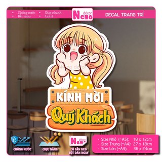 Decal Trang Trí Kính Mời Quý Khách, Tranh Dán Quán, Dán Tường, Tủ, Kính, Xe Đẩy - Sticker Chịu Được Mưa Nắng.