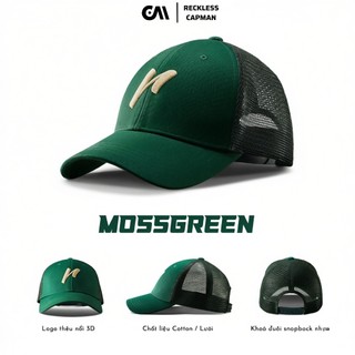 Reckless Capman Mũ Lưỡi Trai Màu Rêu Trơn Signature Ballcap Vải Kaki Cotton 100% Form Cứng Cấp 58Cm