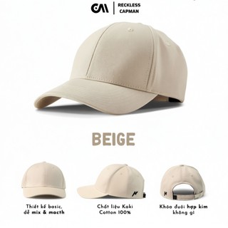 Reckless Capman Mũ Lưỡi Trai Màu Rêu Trơn Signature Ballcap Vải Kaki Cotton 100% Form Cứng Cấp 58Cm