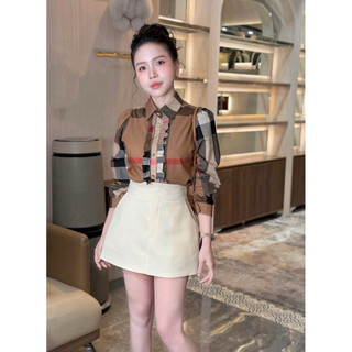 Áo sơ mi thô kẻ cổ đức bèo ngực dài tay #26110