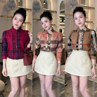 Áo sơ mi thô kẻ cổ đức bèo ngực dài tay #26110