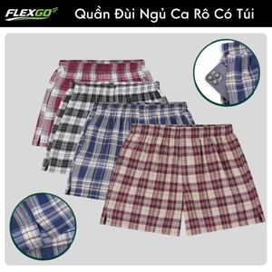 Quần đùi nam họa tiết caro form ngắn có túi – Vải kate 100% cotton Flexgo