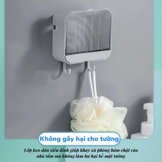 Hộp Xà Phòng Dán Tường Phòng Tắm 3in1 Có Nắp Chống Nước, Không Khoan, Khay Điện Thoại + Móc Treo