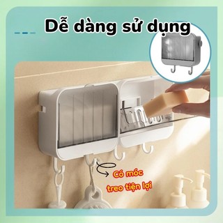 Hộp Xà Phòng Dán Tường Phòng Tắm 3in1 Có Nắp Chống Nước, Không Khoan, Khay Điện Thoại + Móc Treo
