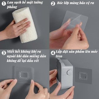 Hộp Xà Phòng Dán Tường Phòng Tắm 3in1 Có Nắp Chống Nước, Không Khoan, Khay Điện Thoại + Móc Treo