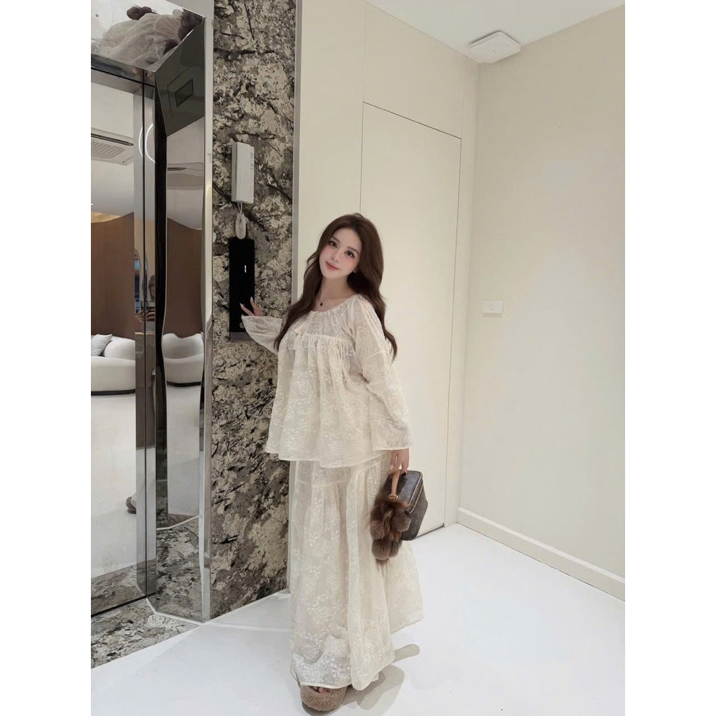 Set áo babydoll chân váy dài mai phương bùi