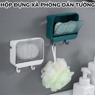 Hộp Xà Phòng Dán Tường Phòng Tắm 3in1 Có Nắp Chống Nước, Không Khoan, Khay Điện Thoại + Móc Treo