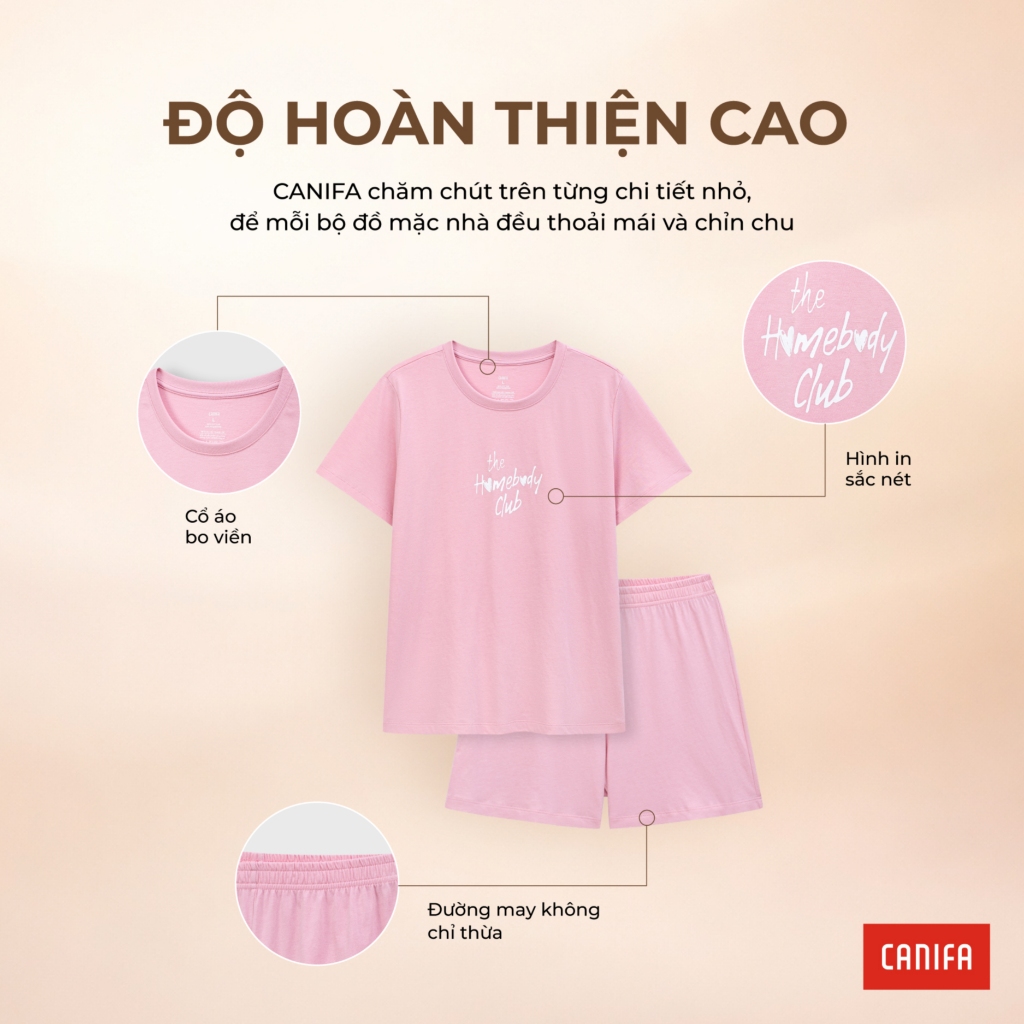 Bộ quần áo nữ CANIFA bộ hè thun cộc tay quần short có hình in PS26 6LS26S004