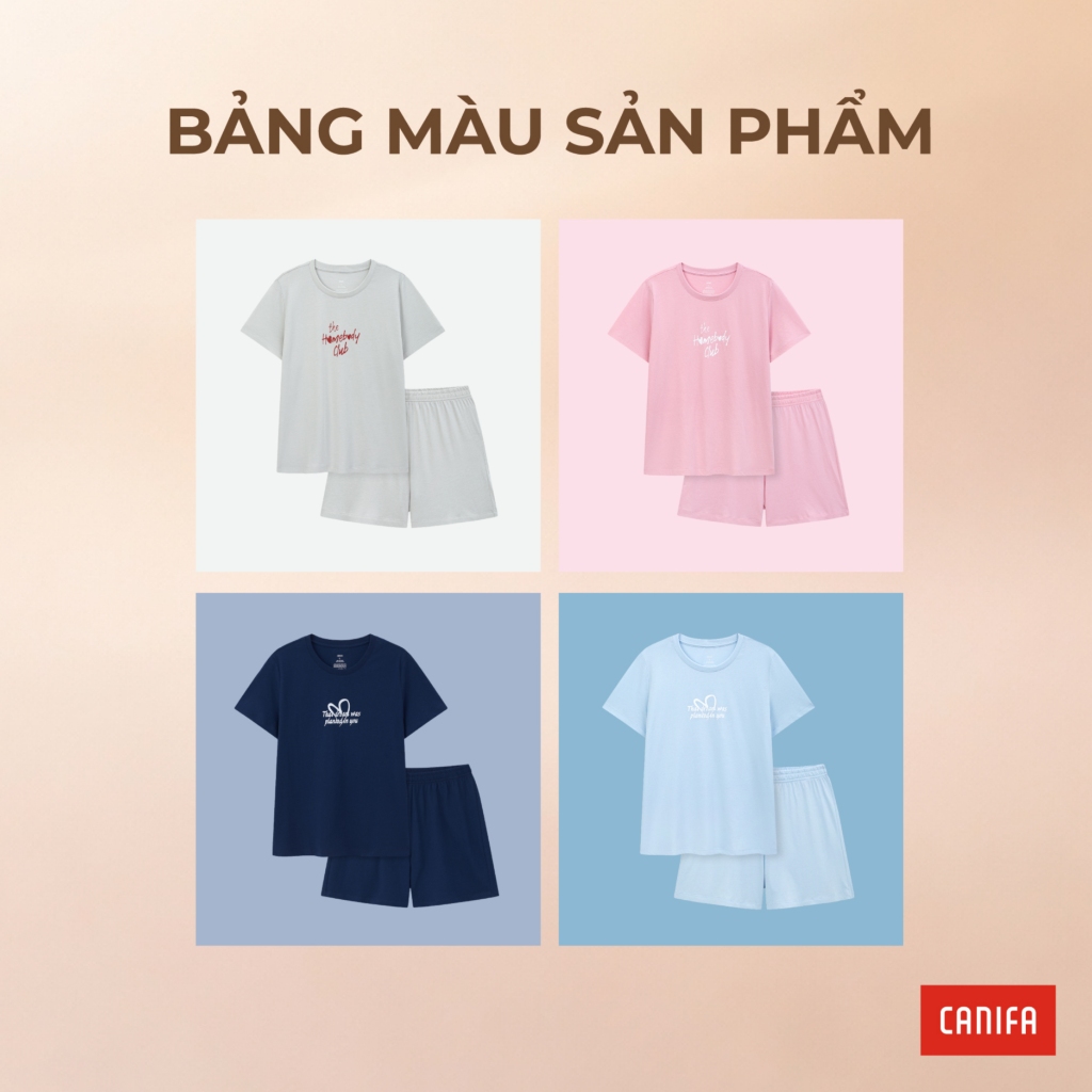 Bộ quần áo nữ CANIFA bộ hè thun cộc tay quần short có hình in PS26 6LS26S004
