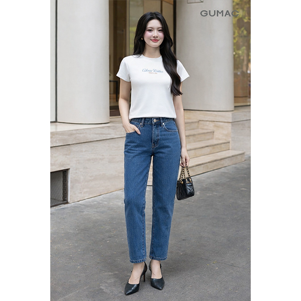 Quần jeans baggy nữ Gmorning - GUMAC dài 89cm tôn dáng chất liệu demim mềm mịn thoáng mát đứng form thoải mái YQJF07044