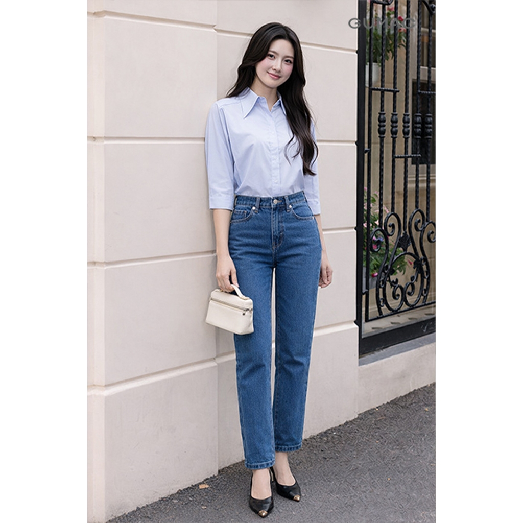 Quần jeans baggy nữ Gmorning - GUMAC dài 89cm tôn dáng chất liệu demim mềm mịn thoáng mát đứng form thoải mái YQJF07044